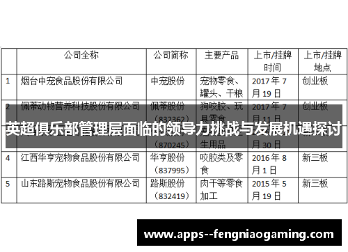 英超俱乐部管理层面临的领导力挑战与发展机遇探讨 英超俱乐部管理层面临的领导力挑战与发展机遇探讨